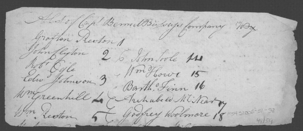 Capt. Bennett Bussey muster list - handwritten